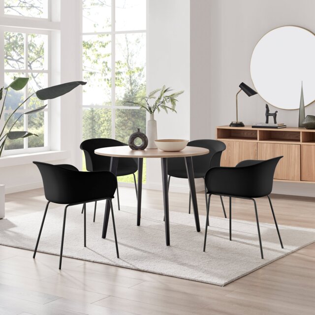 Koko Oak Effect Round Dining Table & 4 Harper Black Leg Chairs by ...