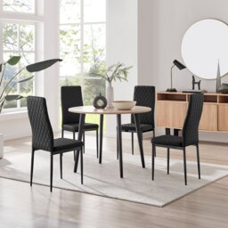 Furniturebox Uk Koko Oak Effect Round Dining Table & 4 Black Velvet ...