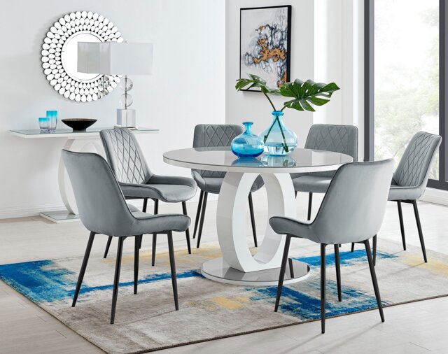 Giovani Round Grey Large 120cm Table and 6 Pesaro Black Leg Chairs by ...