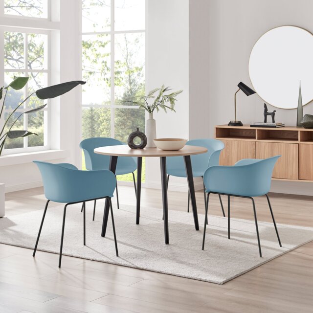 Koko Oak Effect Round Dining Table & 4 Harper Black Leg Chairs by ...