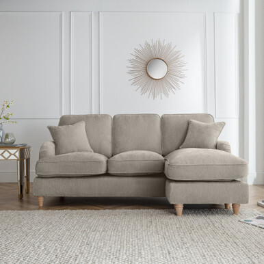 Piper Putty Beige Velvet Right Hand Chaise Longue Sofa by FurnitureBox ...