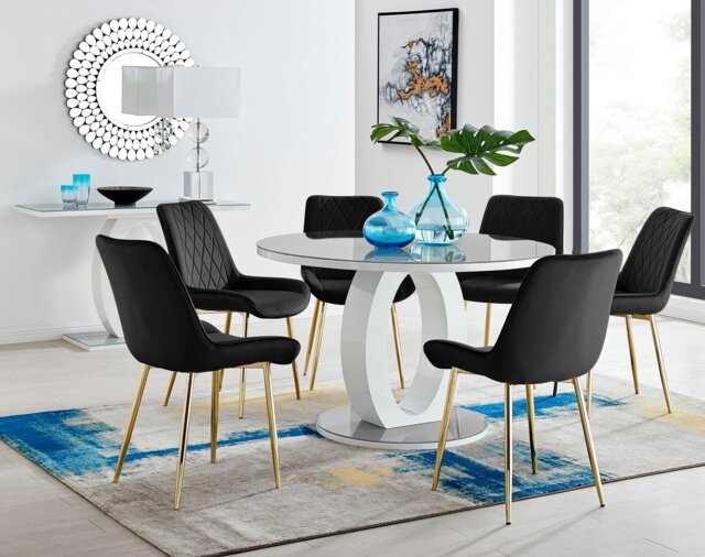 Giovani Round Grey Large 120cm Table and 6 Pesaro Gold Leg Chairs by ...