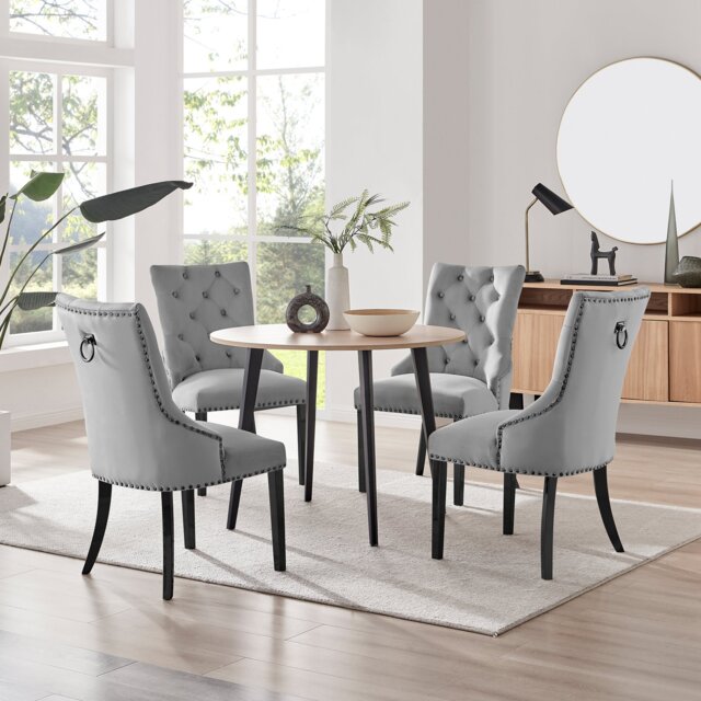 Koko Oak Effect Round Dining Table & 4 Belgravia Black Leg Chairs by ...