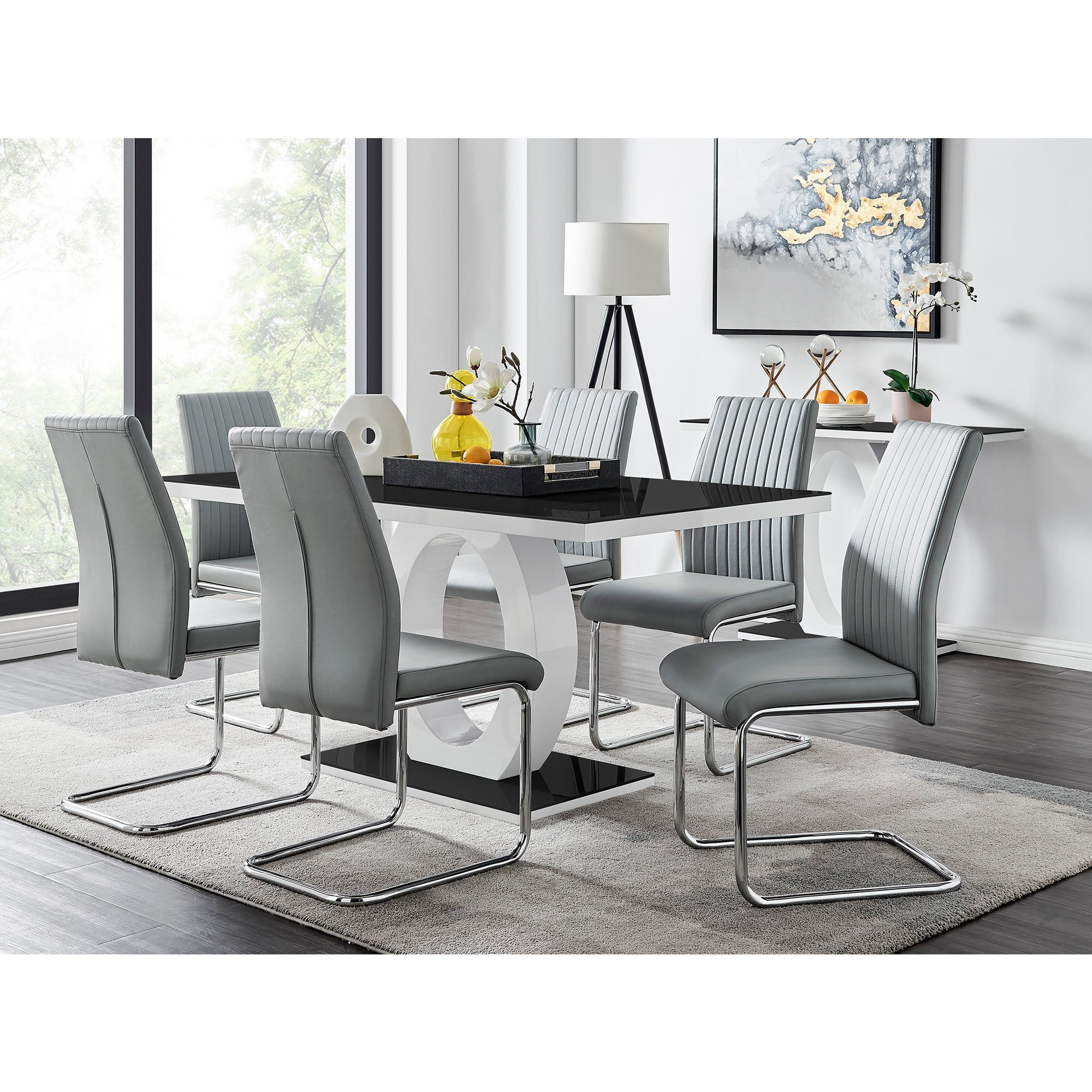 Giovani High Gloss And Glass Dining Table And 6 Lorenzo Chairs Set by