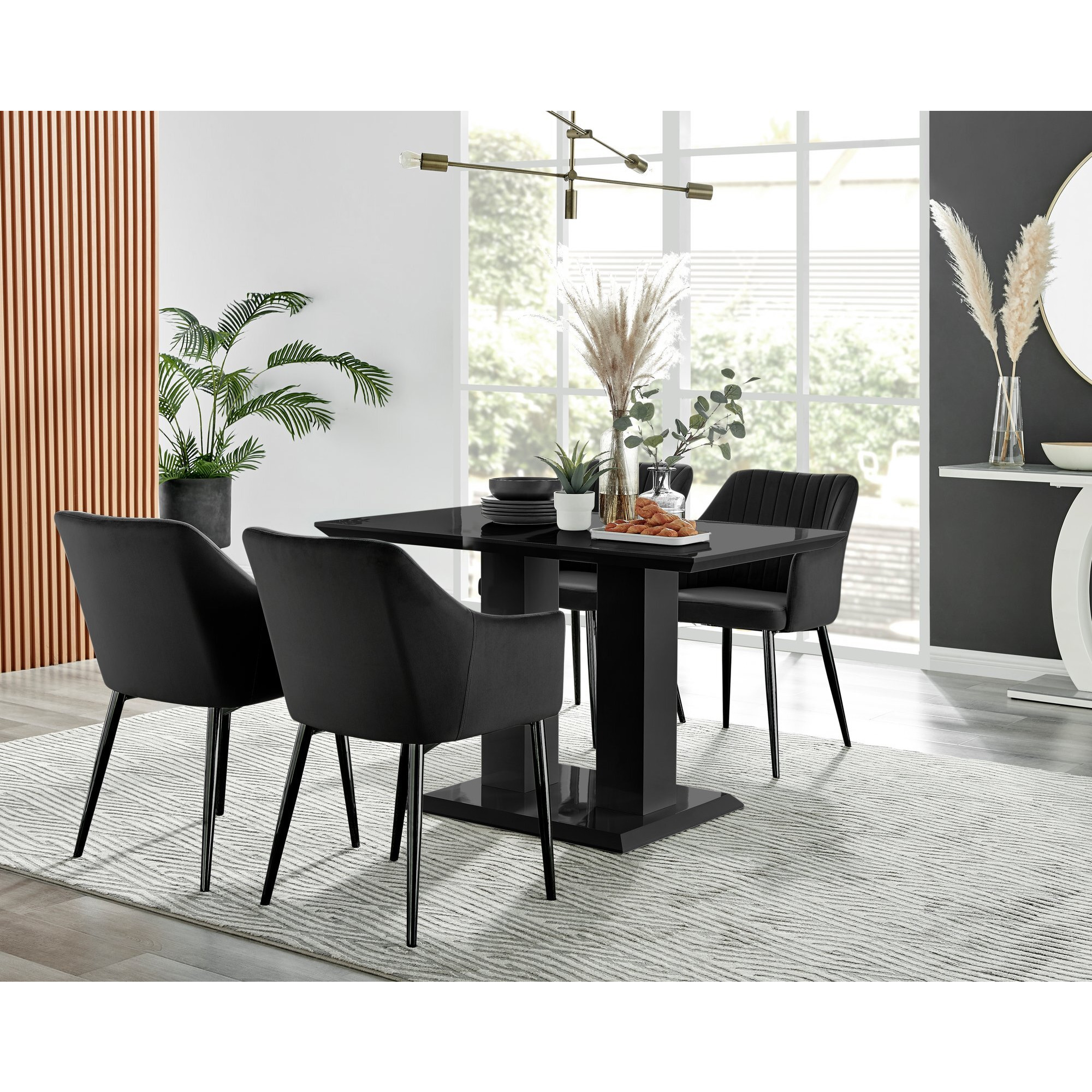 Imperia High Gloss Black Dining Table & 4 Calla Black Leg Chairs by