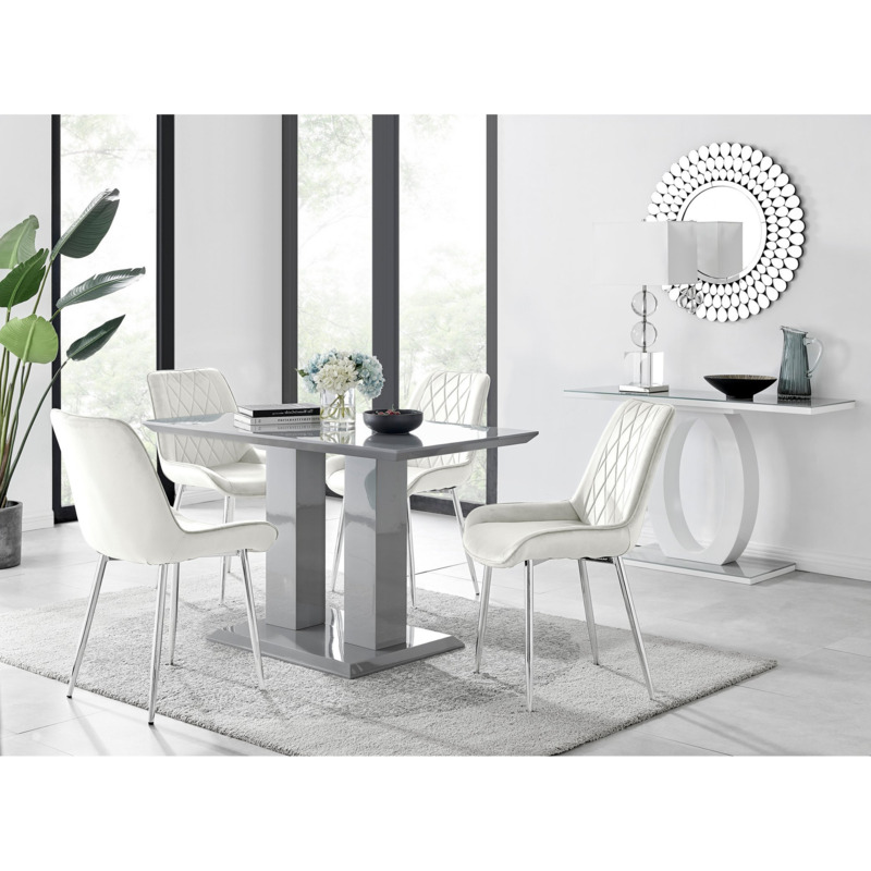 Imperia 4 Grey Dining Table and 4 Cream Pesaro Silver Leg Chairs by