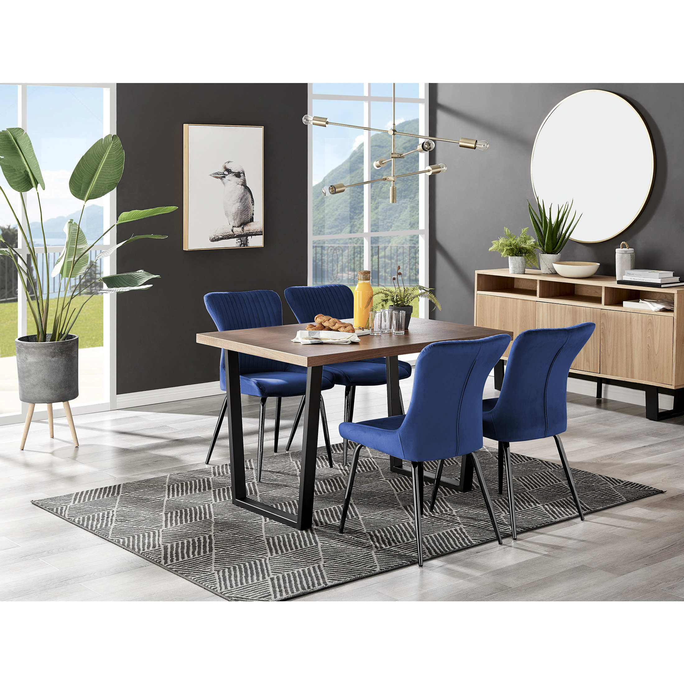 Kylo Brown Wood Effect Dining Table & 4 Nora Black Leg Chairs by