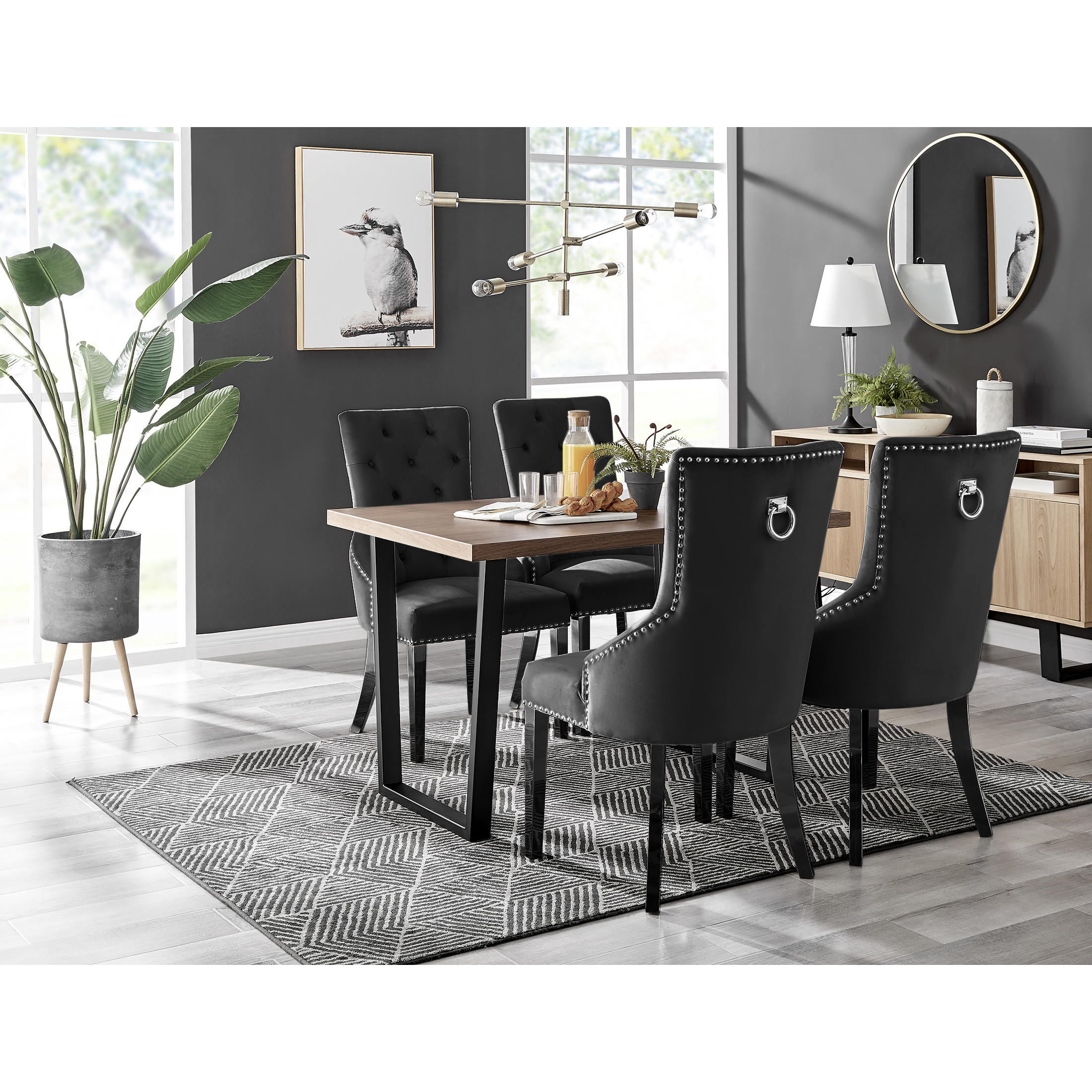 Kylo Brown Wood Effect Dining Table & 4 Belgravia Black Leg Chairs by