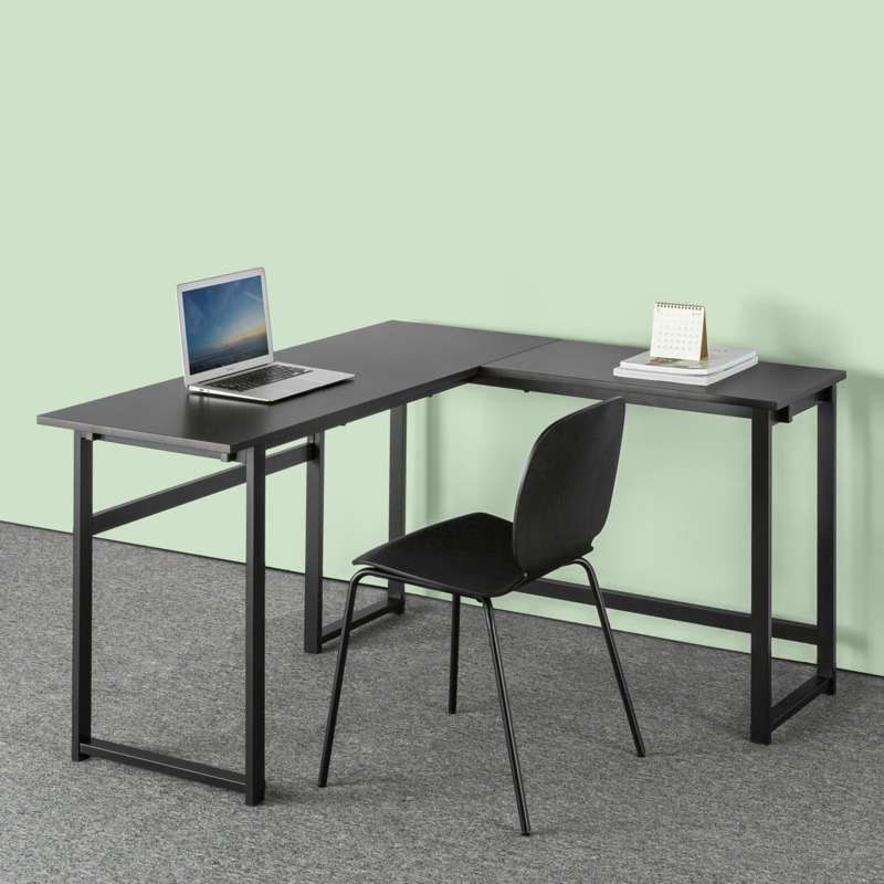 Tobias Black Wood & Metal Corner Desk for Home Office by FurnitureBox
