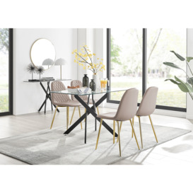 Leonardo Black Leg Glass Dining Table & 4 Cappuccino Corona Gold Leg Chairs