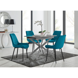 Lira 100cm Grey Metal Extending Dining Table & 4 Blue Pesaro Black Leg Chairs