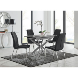 Lira 120cm Grey Metal Extending Dining Table & 4 Black Isco Chairs