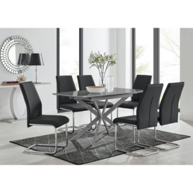 Lira 120cm Grey Metal Extending Dining Table & 6 Black Lorenzo Chairs