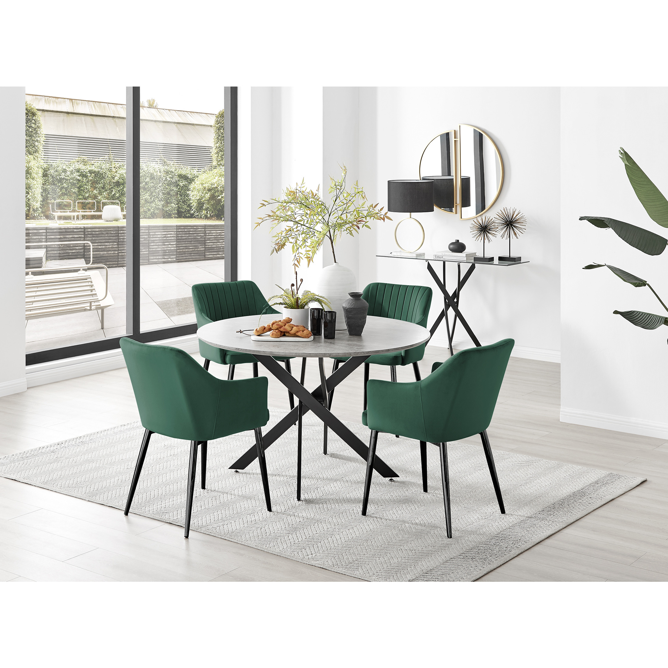 Novara 120cm Grey Concrete Black Leg Table & 4 Calla Chairs