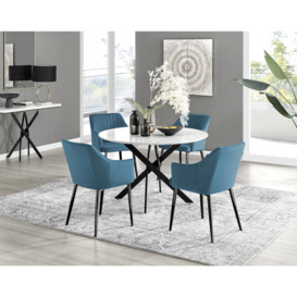 Novara White Gloss Black Leg 120cm Round Dining Table & 4 Blue Calla Black Leg Chairs
