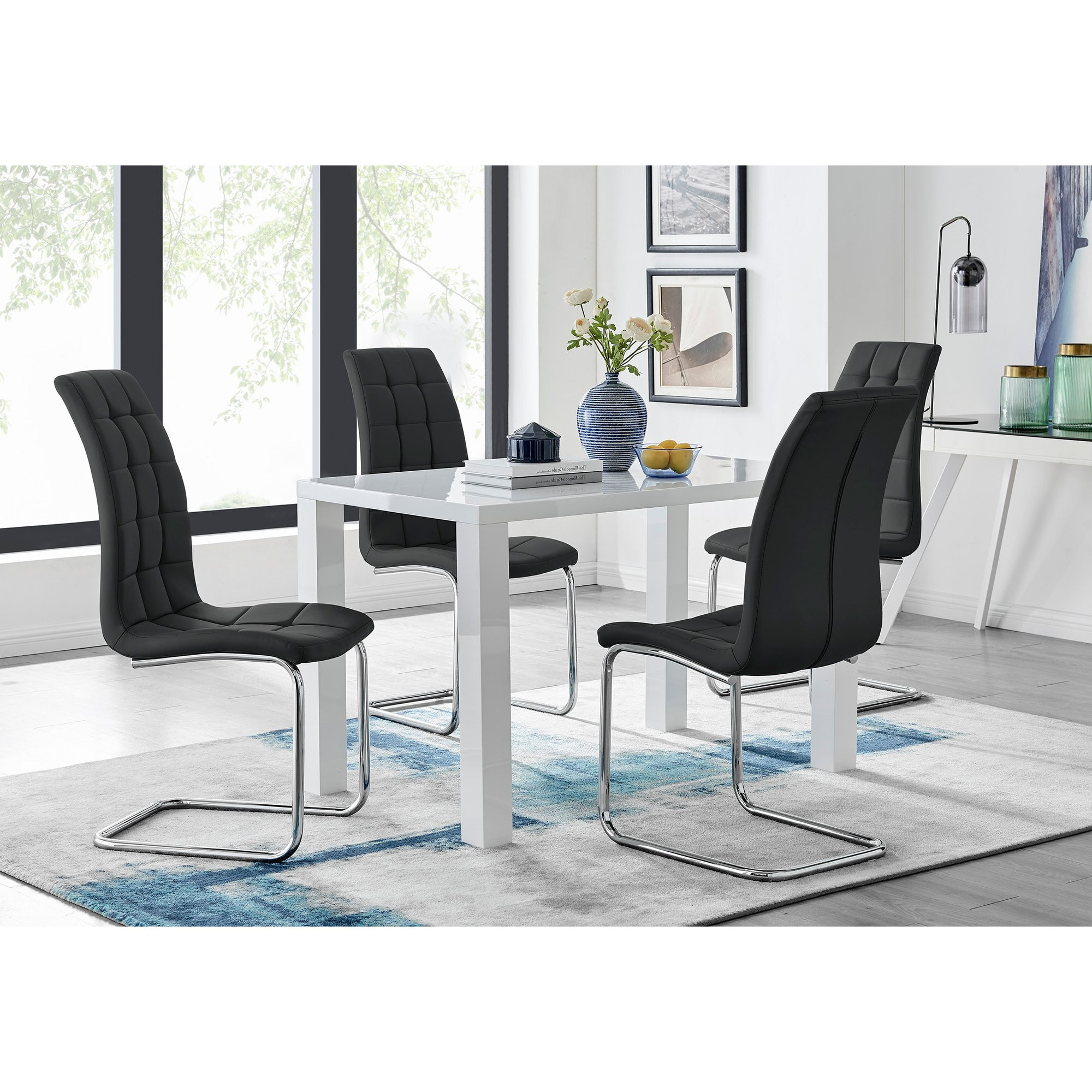 Pivero White High Gloss Dining Table And 4 Murano Chairs Set by FurnitureBox