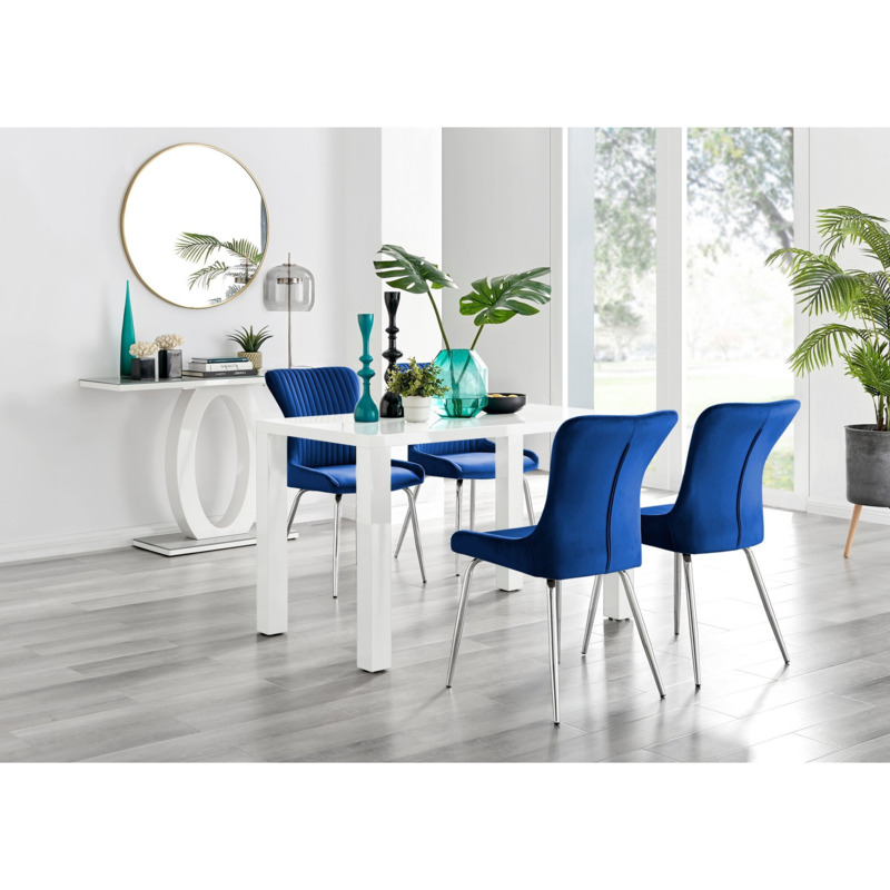 Pivero White High Gloss Dining Table & 4 Nora Silver Leg Chairs by FurnitureBox