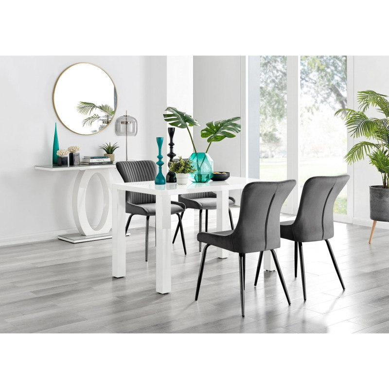Pivero White High Gloss Dining Table & 4 Nora Black Leg Chairs by FurnitureBox