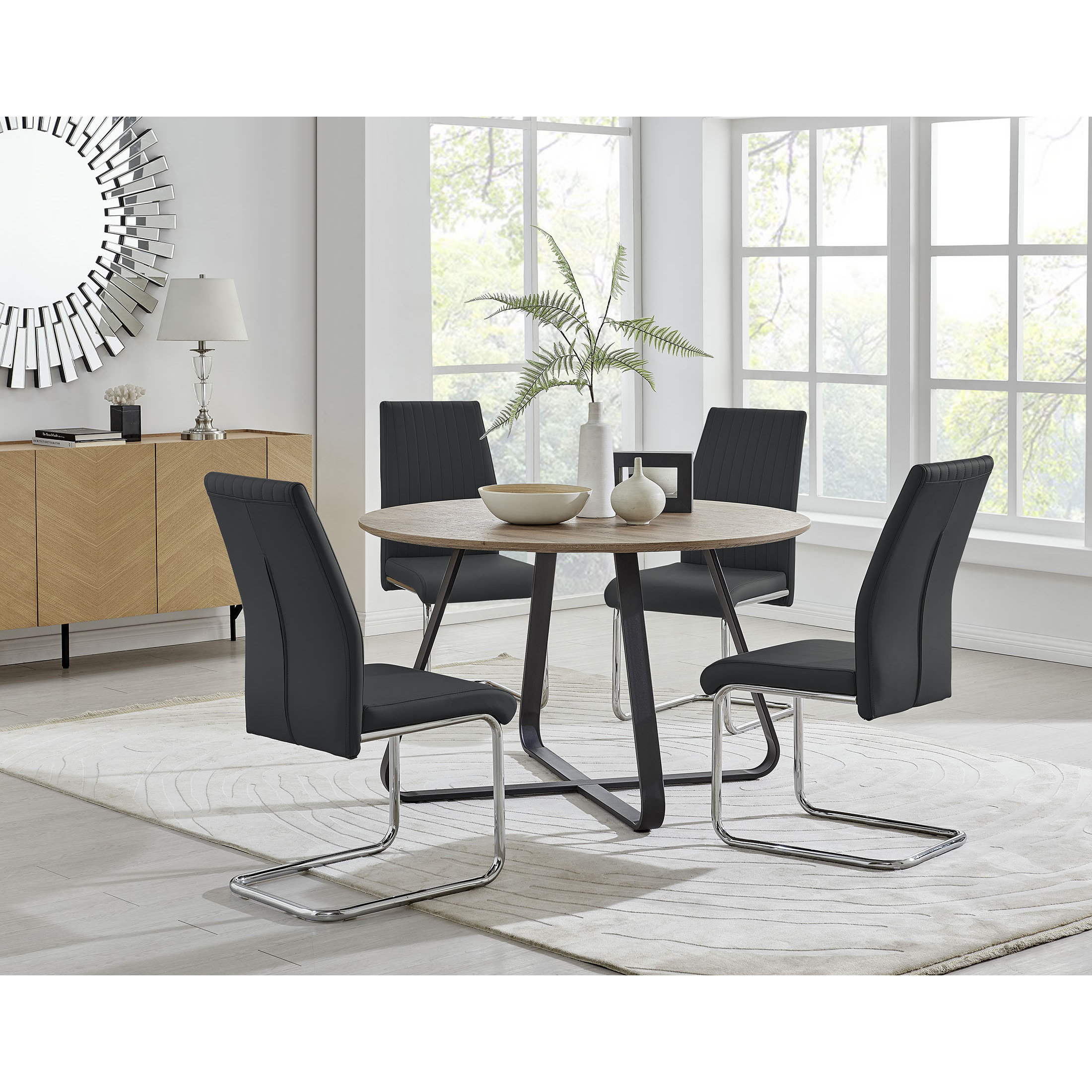 Santorini Brown Wood Contemporary Round Dining Table And 4 Lorenzo ...