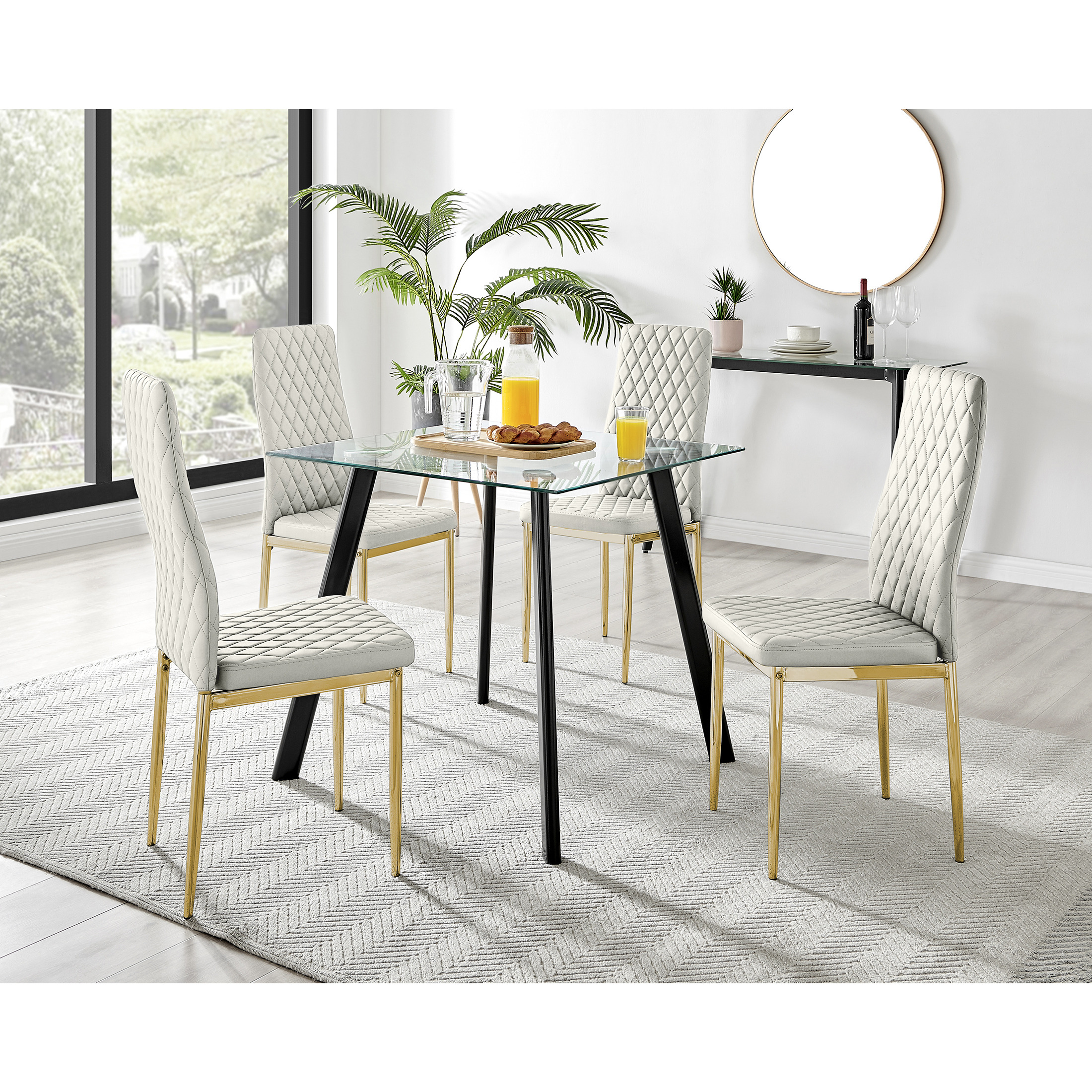 Seattle Square Dining Table Black Legs & 4 Milan velvet gold leg ChairsFurniturebox UK by