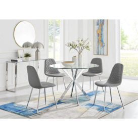 Venice Round Dining Table and 4 Grey Corona Silver Leg Chairs