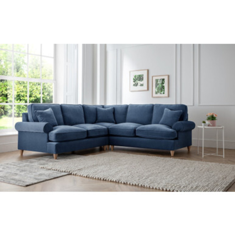 Elsie Luxury Navy Blue Velvet Corner Sofa by FurnitureBox