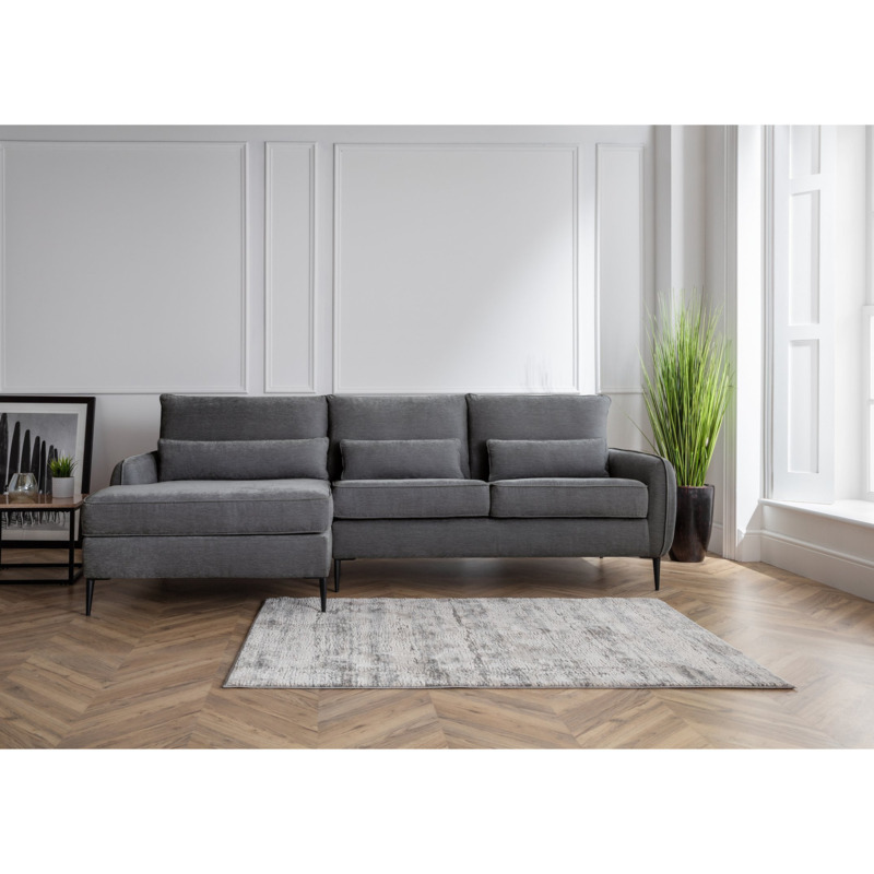 Harry Luxury Velvet Chaise Longue Sofa in Charcoal Grey by FurnitureBox
