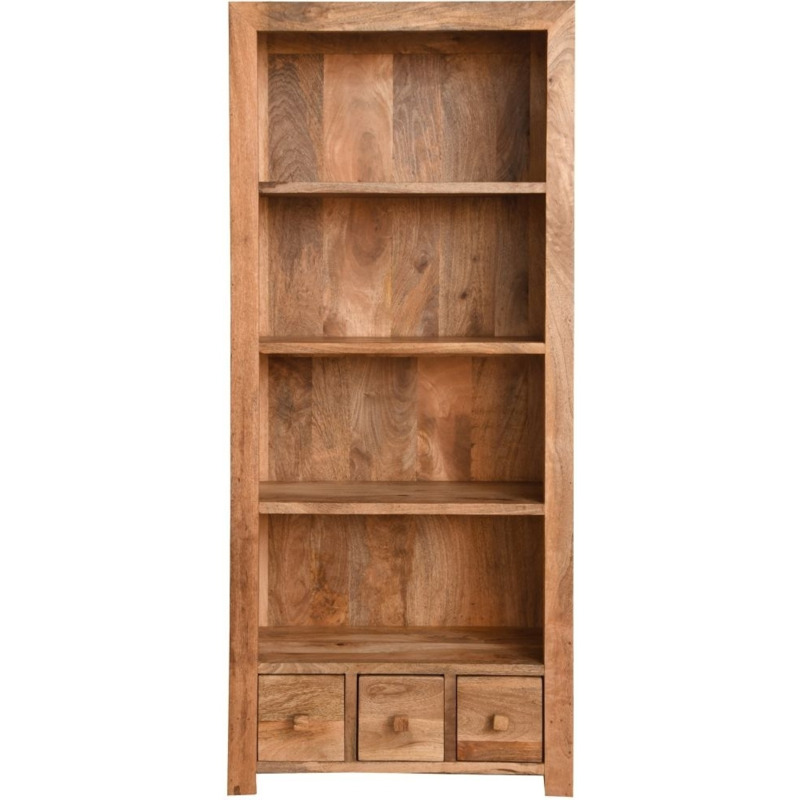 Dakota Indian Mango Wood 3 Drawer Large Bookcase Light by Furntastic