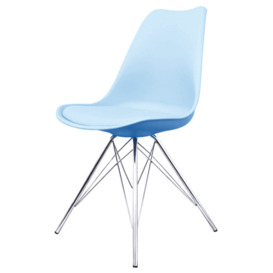 "Fusion Living Soho Blue Plastic Dining Chair with Chrome Metal Legs "