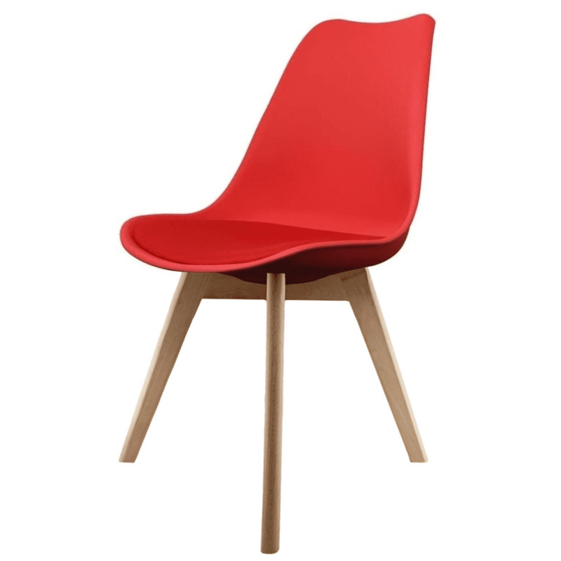 "Fusion Living Soho Red Plastic Dining Chair with Squared Light Wood
