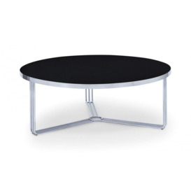 Gillmore Deco - Large Circular Coffee Table With Black Glass Top and Polished Chrome Frame Table Top Finish: Black Glass, Frame Colour: Polished Chrom