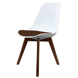 "Fusion Living Soho White and Chocolate Brown Plastic Dining Chair with Squared Dark Wood Legs - interlock "