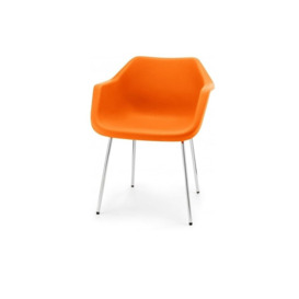 Hille Bright Orange Robin Day Plastic Armchair leg colour: Chrome Effect Silver