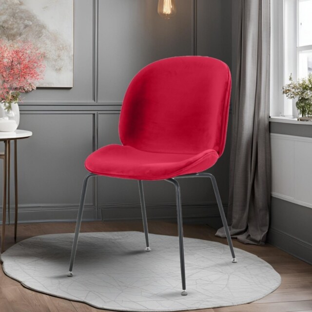 "Fusion Living Luxurious Red Velvet Dining Chair with Black Metal Legs ...