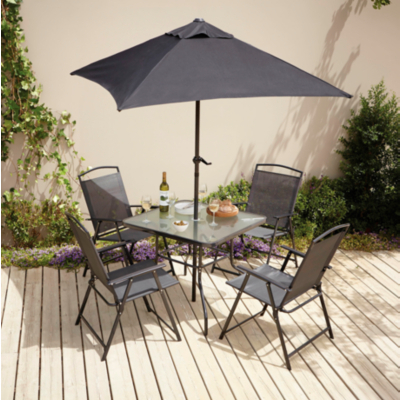 Miami 6 Piece Garden Patio Set with Charcoal Cushion Packs by George at ...