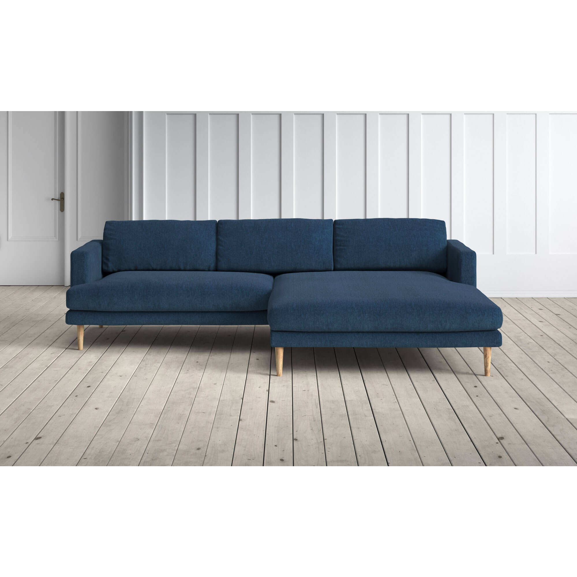 Graham and Green Sydney 4 Seater Right Chaise Sofa in Blue Cord by