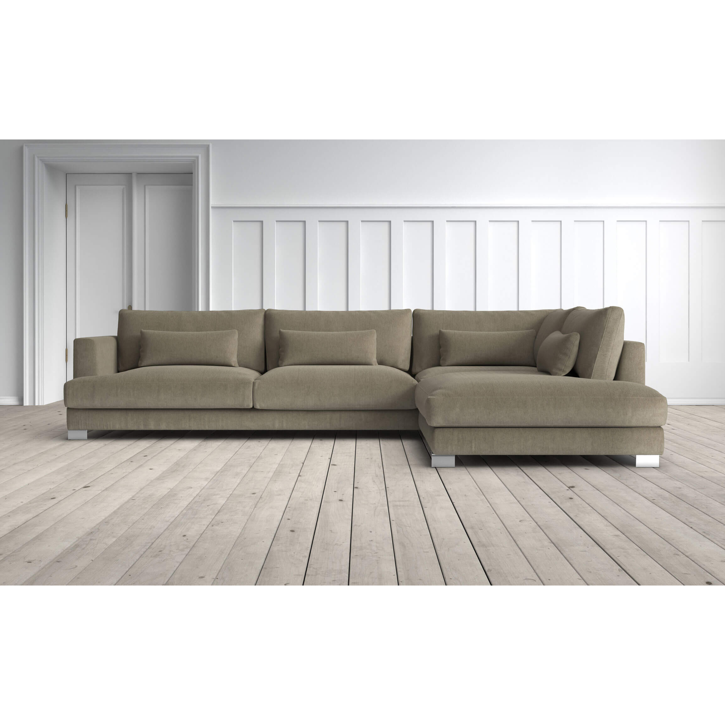 Graham and Green Dakota 3 Seater Right Chaise Sofa in Beige Cord by