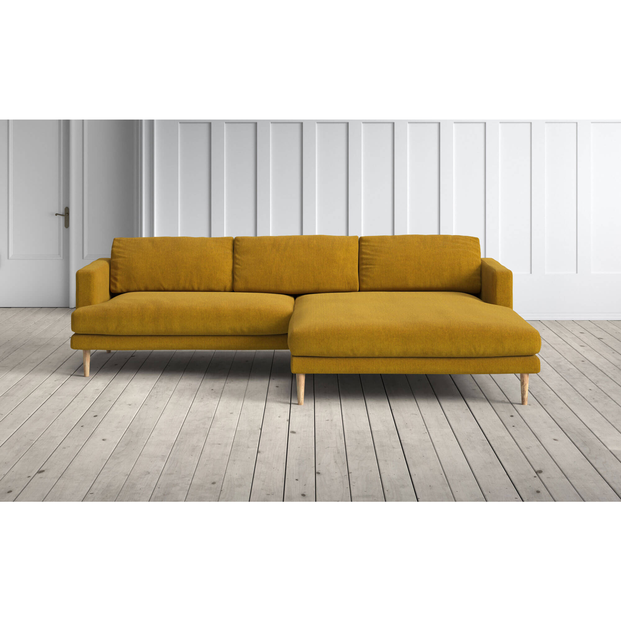 Graham and Green Sydney 4 Seater Right Chaise Sofa in Mustard Cord by