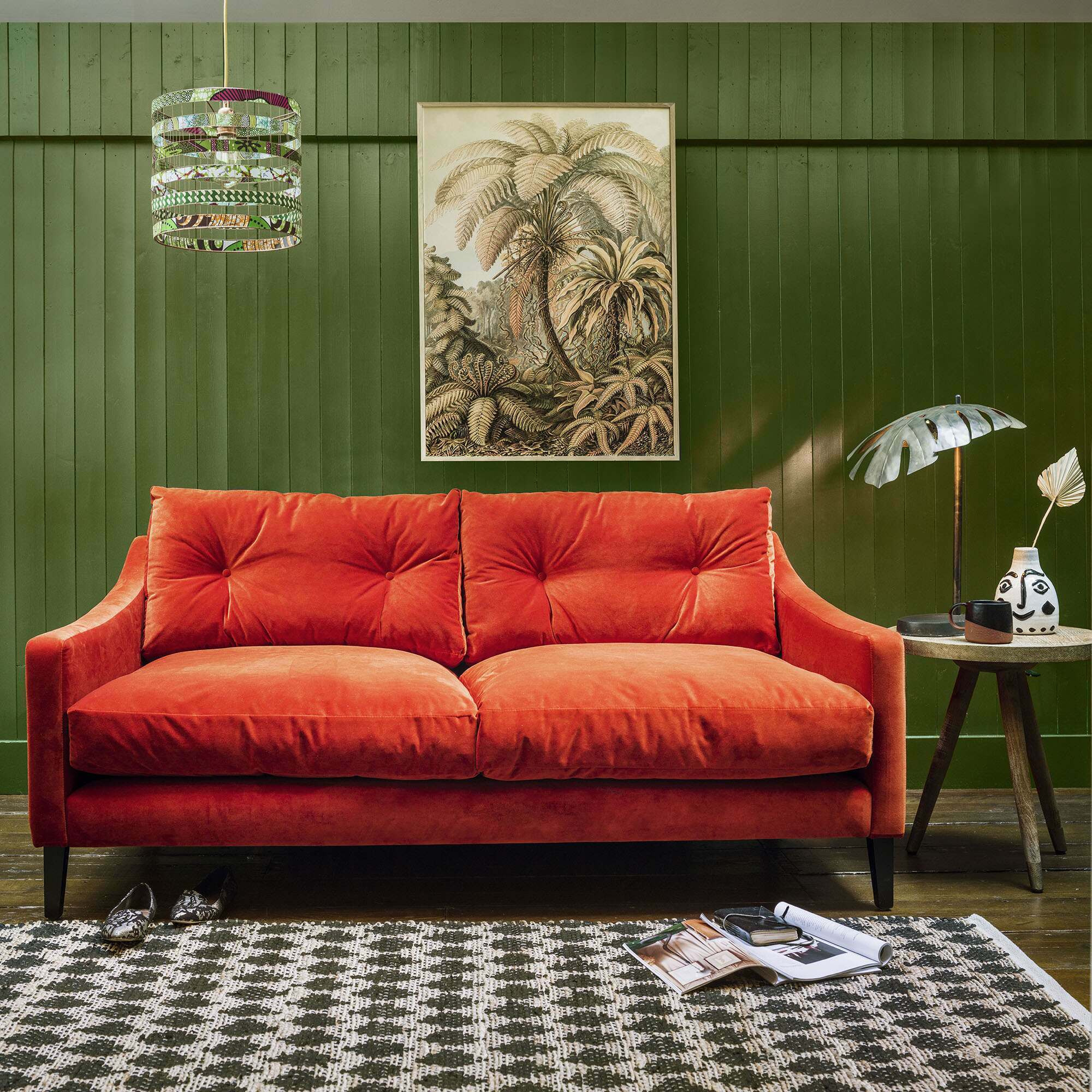 Graham and Green Deep Dream Carnelian Velvet Two and a Half Seater Sofa