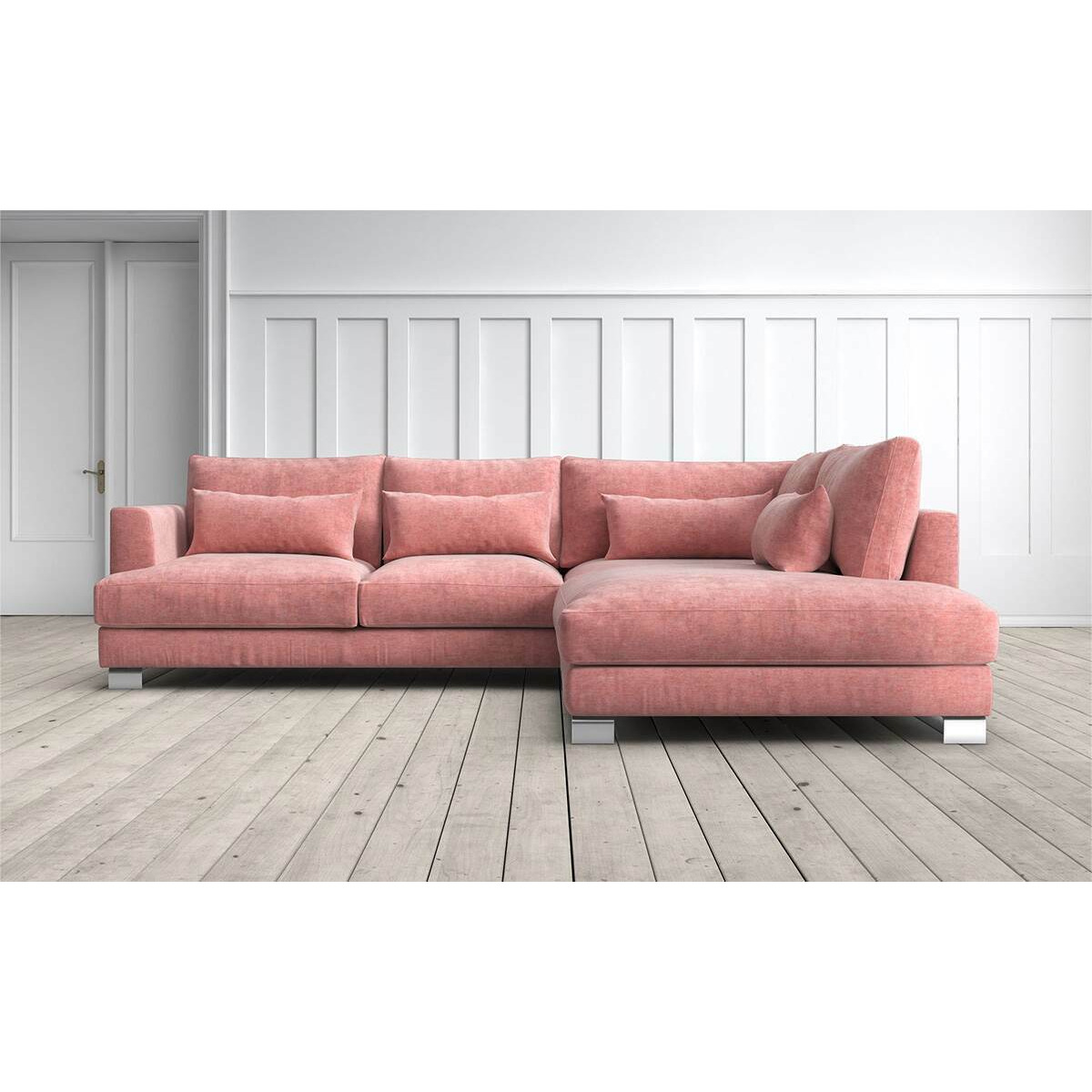 Graham and Green Dakota 2 Seater Right Chaise Sofa in Salmon Vintage
