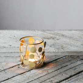 Circular Brass and Glass Tea Light Holder