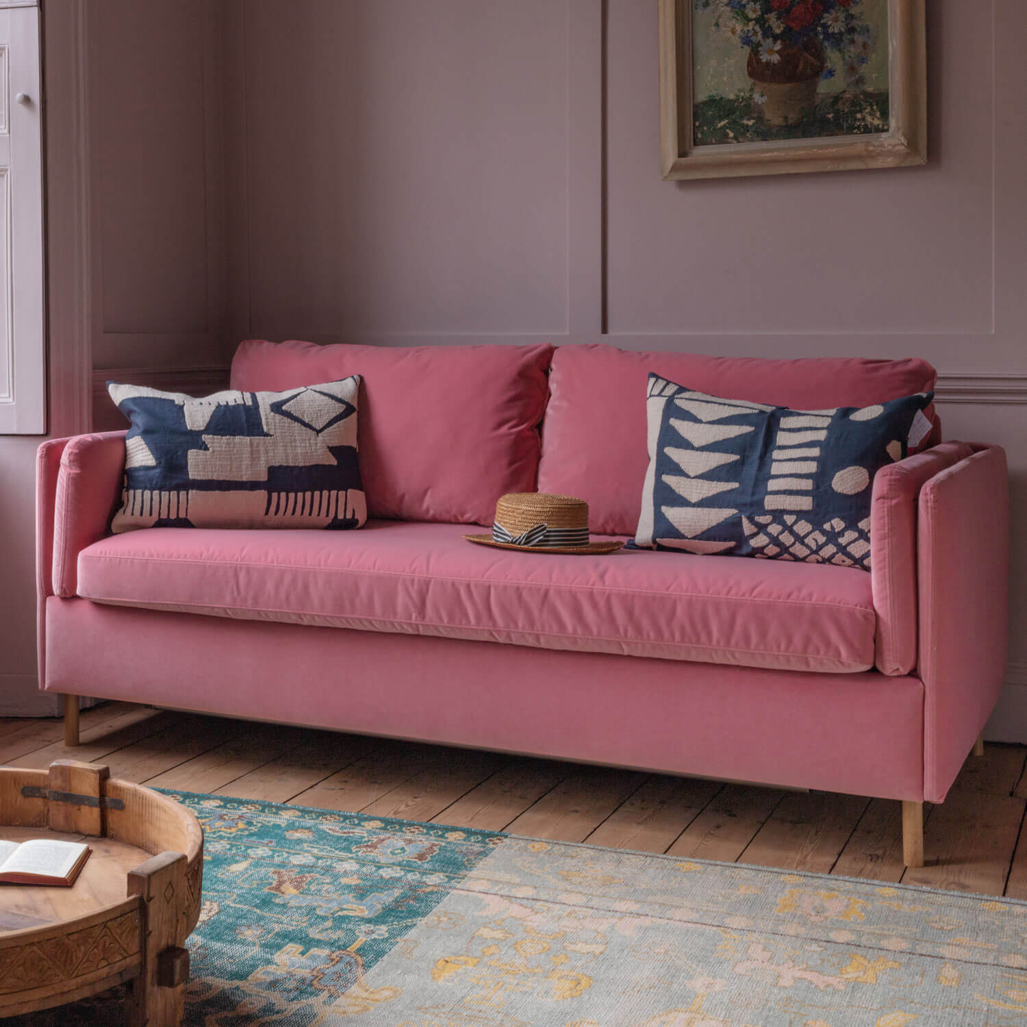 Graham and Green Edwina Pink Classic Velvet Sofa Bed by Graham & Green