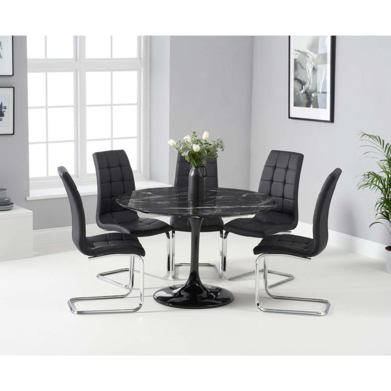 Bryce 120cm Black Round Marble Dining Table with Lorin Chairs by Great