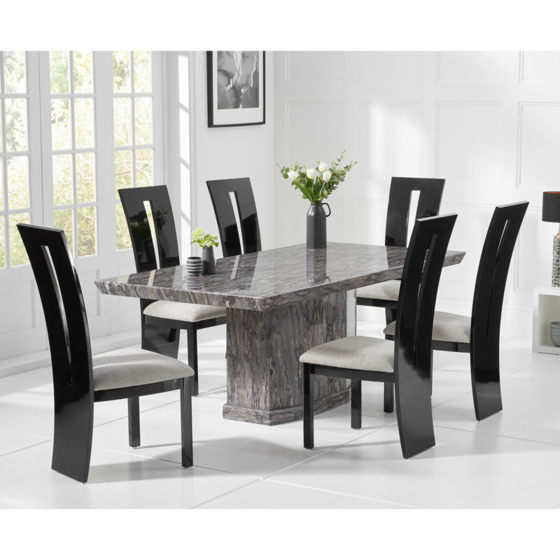 Carvelle 160cm Dark Grey Pedestal Marble Dining Table with Verbier
