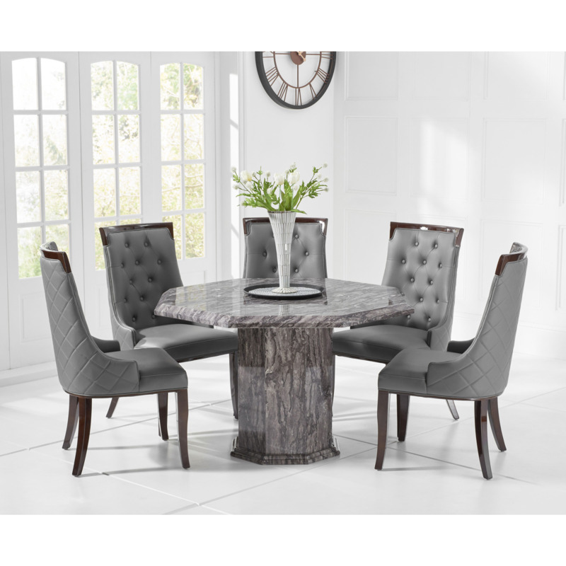Crema Octagonal Grey Marble Dining Table with Angelica Chairs by Great