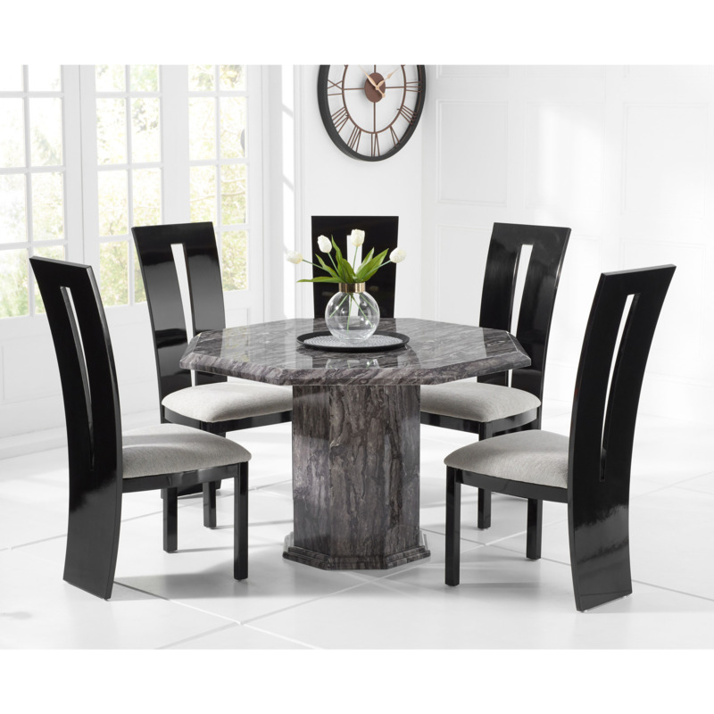Crema Octagonal Grey Marble Dining Table with Verbier Chairs by Great