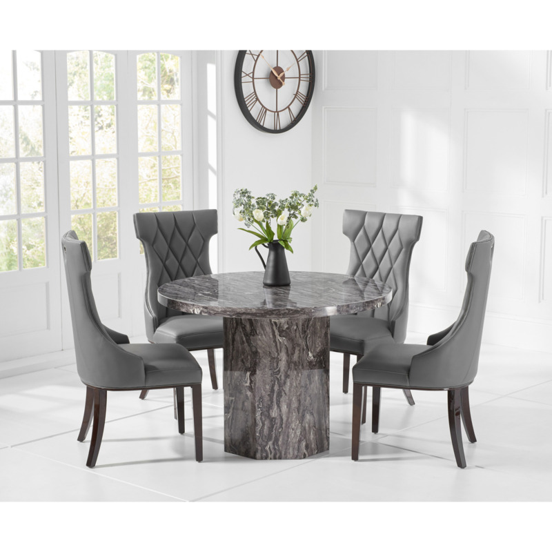 Crema Round Grey Marble Dining Table with Freya Chairs by Great