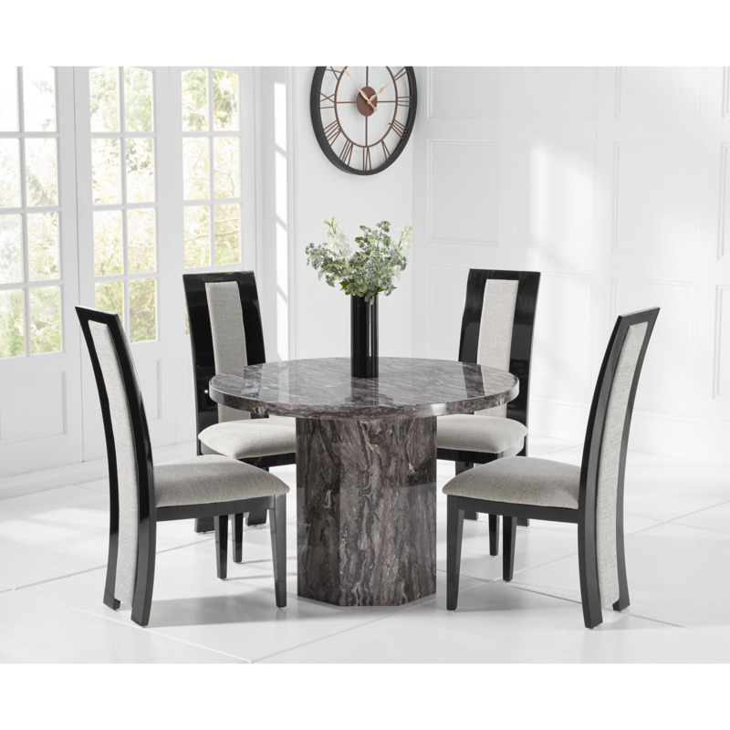 Crema Round Grey Marble Dining Table with Raphael Chairs by Great