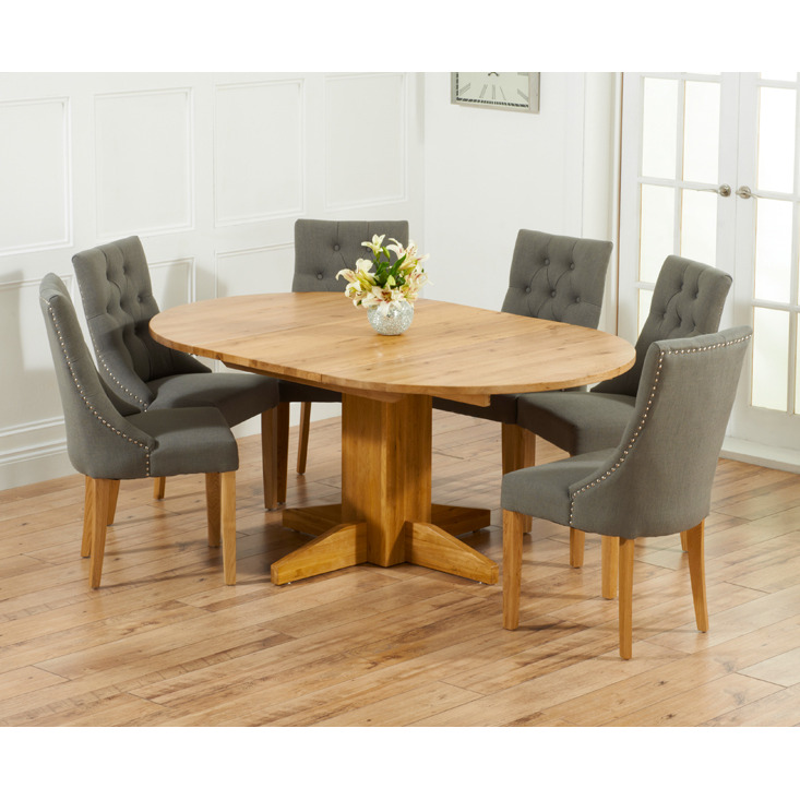 Dorchester 120cm Solid Oak Round Extending Dining Table with Charcoal ...