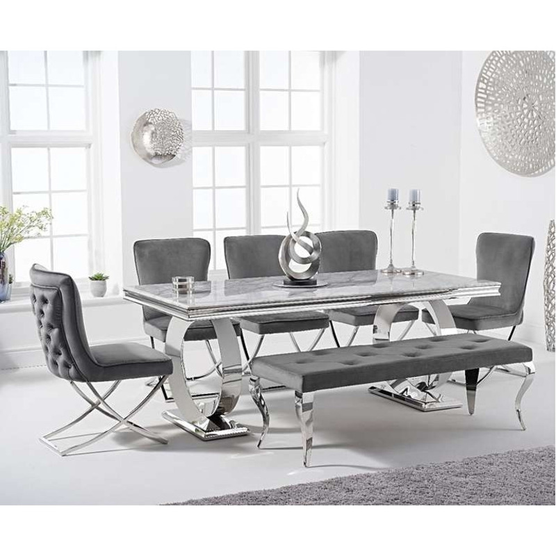 Hyde 180cm Marble Dining Table with Giovanni Velvet Chairs and Fairmont